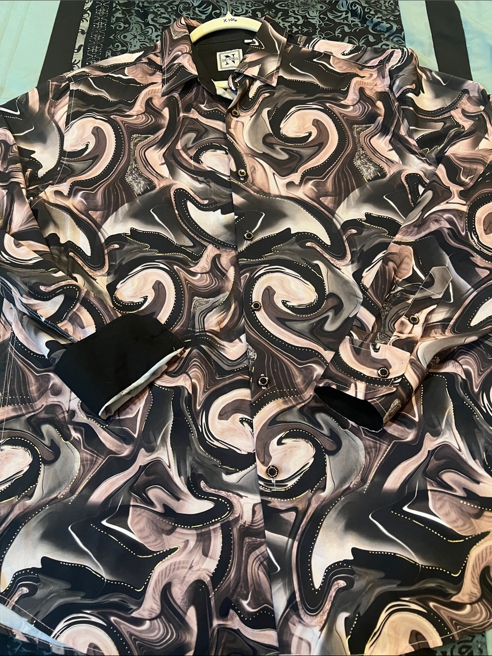 De-Niko Abstract Swirl Long-Sleeve Button-Down Shirt - Black & Taupe